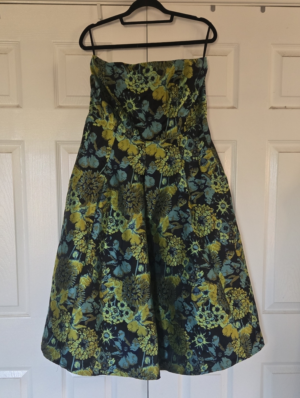 New York & Company Green and Blue Strapless Dress